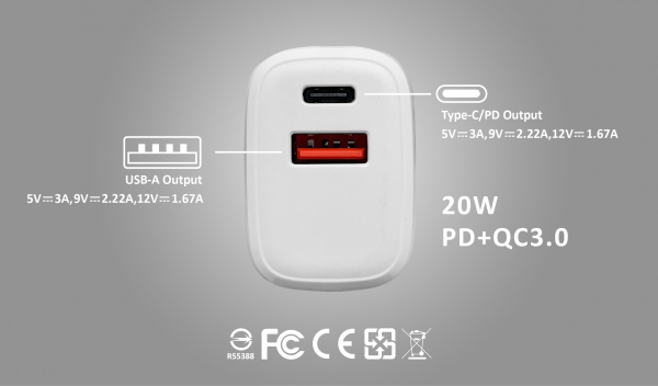 PD+QC 20W 快速充電器（型號：u090）