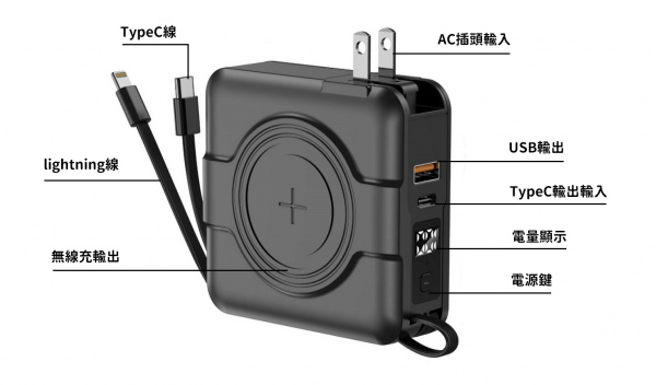 【10000mAh】多功能五合一萬能充 （型號：A338）