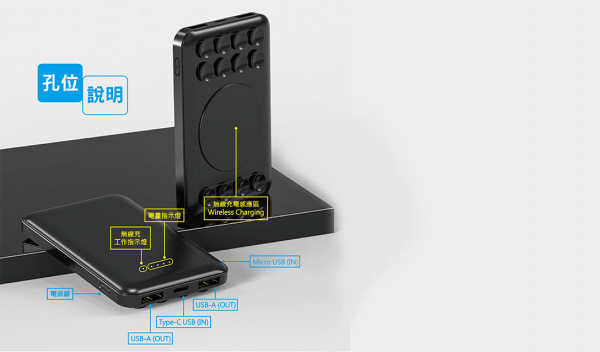 【5000mAh】可充式吸盤無線充電行動電源（型號：CG5000CA-QI）